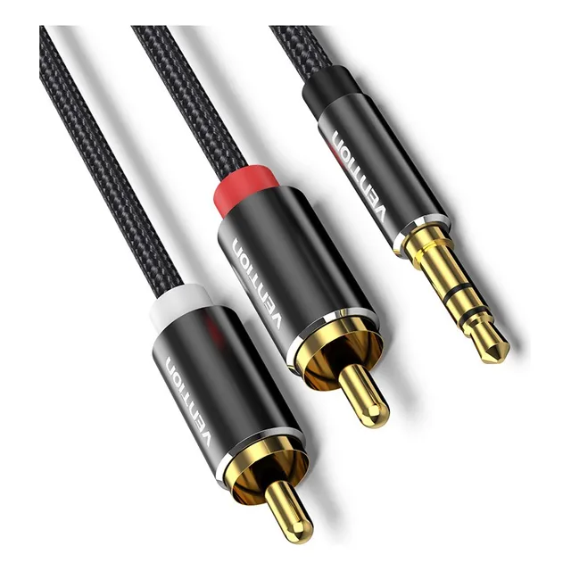 Cable De Audio Auxiliar Plug Jack 3.5mm A 2 Rca Vention Conectores Metalicos Machos 3m