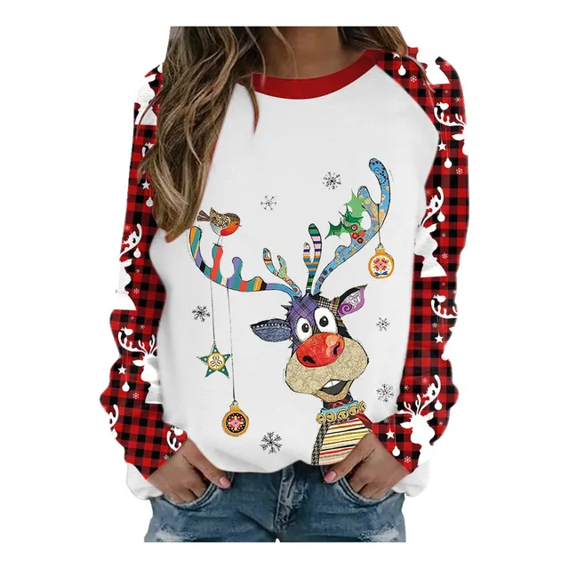Camisa Manga Larga Navidad Para Mujer Moda Estampado Alce