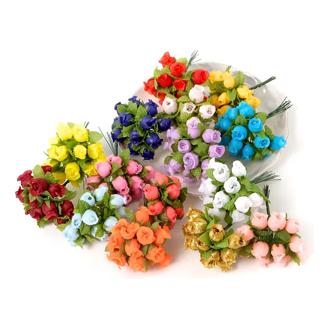 144 Mini Rosas Flores Rosinhas Artificiais Cetim Varias Cor