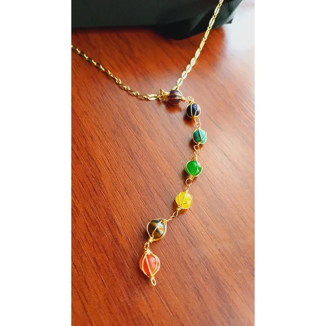 Collar 7 Chakras - Cadena De Oro Chino Y Piedras Naturales