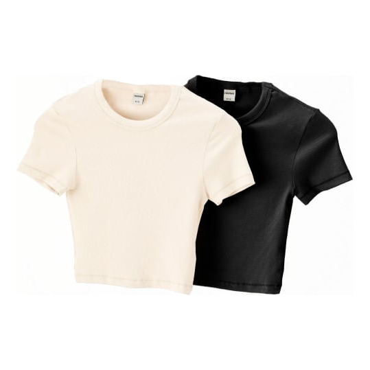 Kit Com 2 Blusas Básicas Femininas Cropped Em Ribana Canelad Kit Com 2 Blusas Básicas Femininas Cropped Em Ribana Canelad