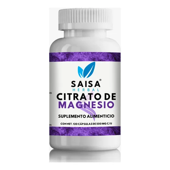 Citrato De Magnesio Puro Con 120 Cápsulas De 500 Mg C/u. | Suplemento Alimenticio | Alta Biodisponibilidad | Sin Sabor Saisa Herbal | Apoyo Del Sueño, Energía, Vitalidad