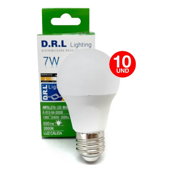 Pack 10 Ampolleta Led Drl 7w 550lm 220v Luz Cálida/ Fría Sec