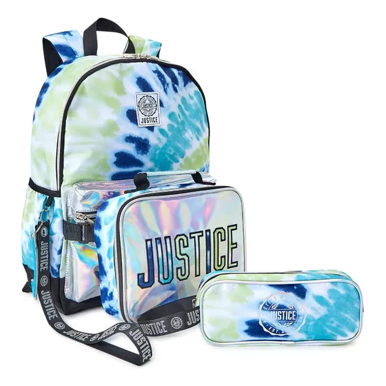 Set Escolar Morral, Lonchera, Cartuchera Justice Azul 4 Pz