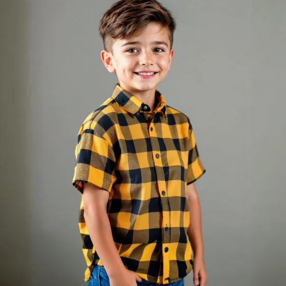 Camisa Infantil Juvenil Xadrez Manga Curta De Botão Com Gola