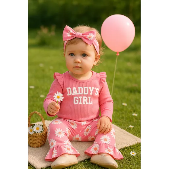 Conjunto Estampado Flores Con Pantalones Campana De Bebé Rosa 9-12 M