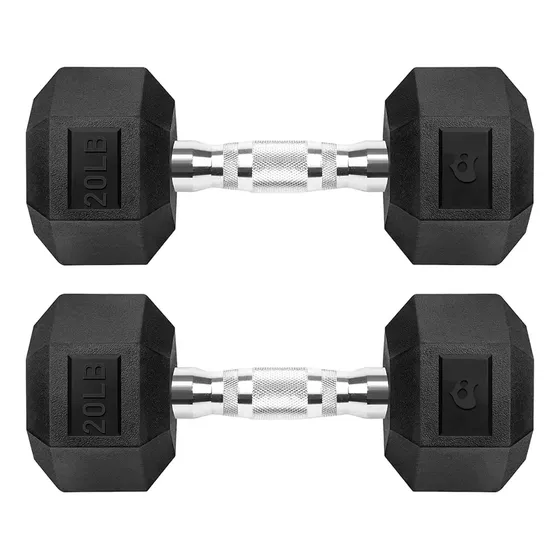Kit Mancuernas Hexagonal 20lb Cubierta Caucho Para Ejercicio Negro
