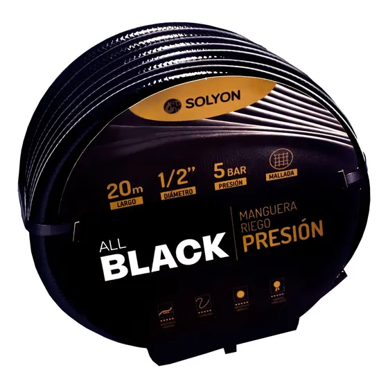 Manguera Solyon Riego Presion All Black 1/2 X 20 5 Bar Negra Color Negro