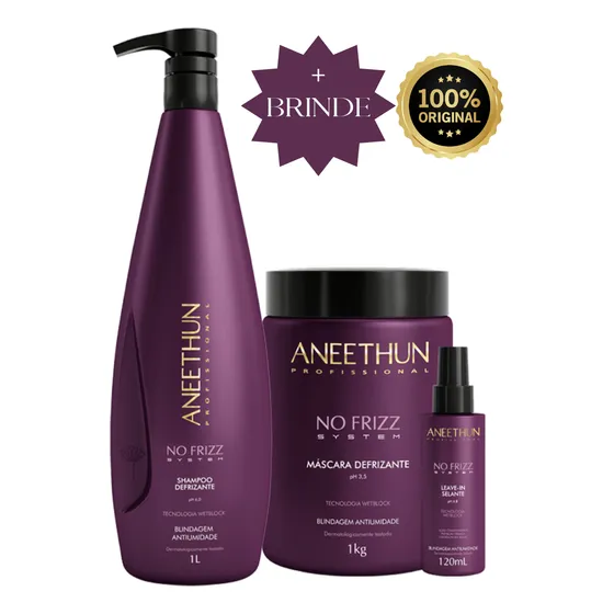 Kit Disciplinante Litro No Frizz Aneethun 3 Produtos