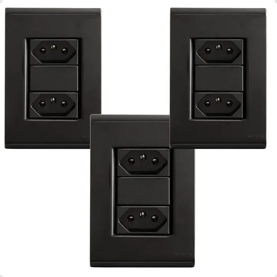 Conjunto Tomada Dupla 20a Grafite Liz Tramontina 4x2 - 3 Un
