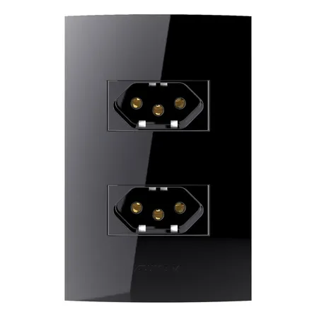 Kit 5 Conjunto Tomada Dupla 20a Preto Black Piano Alumbra Preto