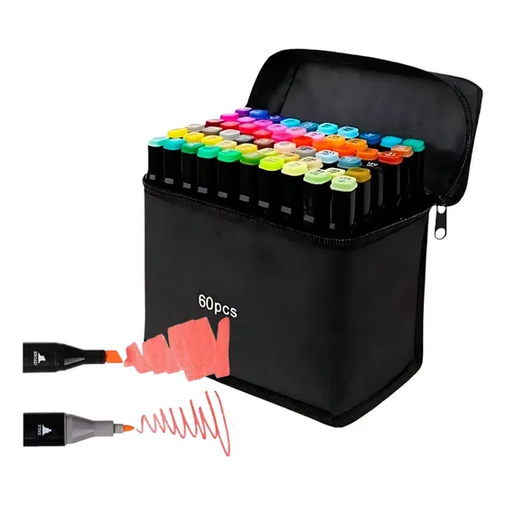 Kit Canetas Touch Permanente Dupla Ponta 60 Cores