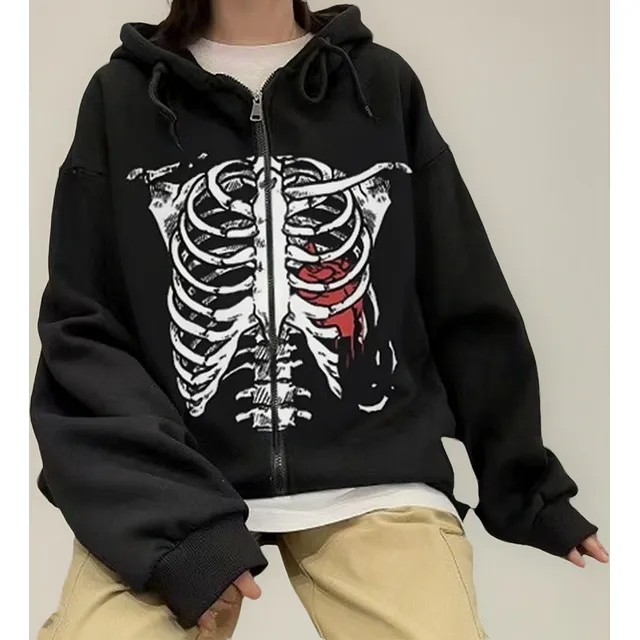 L Sudadera Con Capucha Y Cremallera Chaqueta Esqueleto Otoño