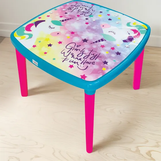 Mesa Infantil Armaty Plástica Desarmable Diseño Unicornio