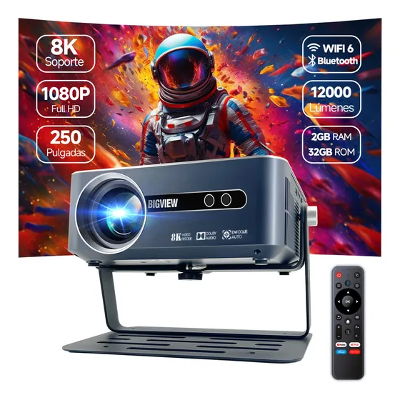 Proyector 8k Profesional Con Soport Android 9.0 Bigview Full Hd 12000 Lúmenes 2 Gb Ram + 32 Gb Rom Bluetooth 5.0 Wifi 5g / 2.4g