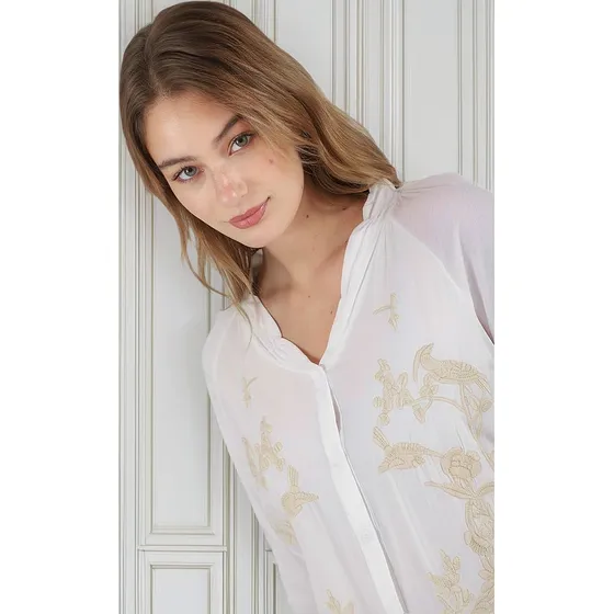 Camisa Pina Premium De Fibrana Con Bordes Bordados Gu70008