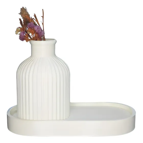 Florero + Bandeja Ovalada Set Combo Decoración Nordico Boho