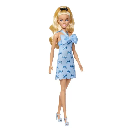 Boneca Barbie Fashionistas com vestido azul com laços Mattel