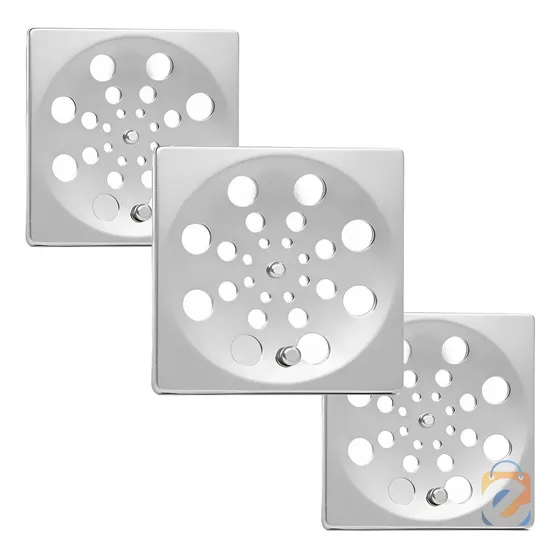 Kit 3 Tampa Grelha Ralo Quadrada 10x10 Com Fecho Rotativo Abre E Fecha Em Aço Inox