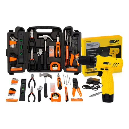 Kit Jogo De Ferramentas 129 Pçs Com Maleta The Black Tools Tbt129 + Parafusadeira Furadeira 12v 3/8 Pb3000 Oz