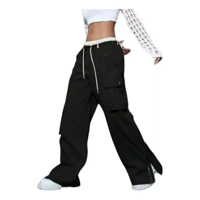Pantalón Cargo Con Bolsillo Y Solapa Color Negro 
