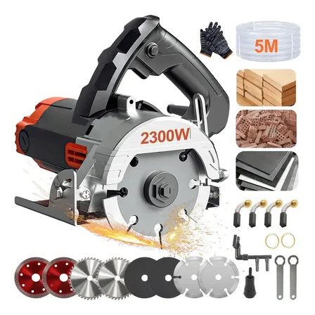 Serra Mármore Profissional 2300w 110mm Kit 8 Discos Molhada Corte Madeira Azulejo Granito Vidro 0° a 45°