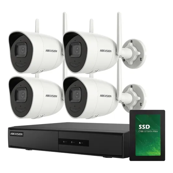 Kit Seguridad Ip Hikvision Nvr 4ch+ 4 Camara Wifi 2mp+ Disco