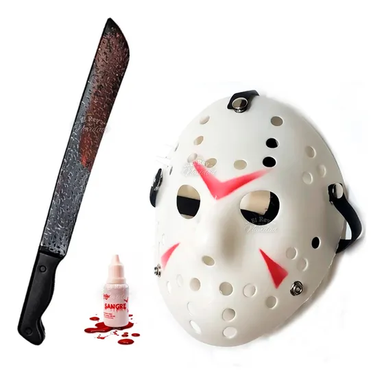 Set Halloween Viernes 13 Mascara Jason + Machete + Sangre