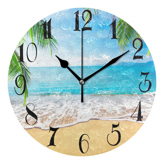 Reloj De Playa Con Palmeras Tropicales Silencioso Y Decorati Reloj De Playa Con Palmeras Tropicales Silencioso Y Decorati