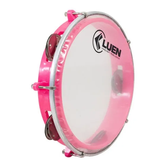 Pandeiro Luen 8 Junior Pele Cristal Abs Platinelas De Inox Cor Rosa