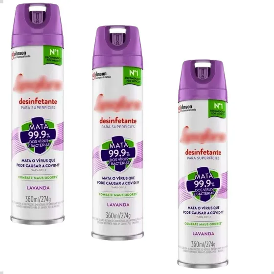 Kit 3 Desinfetante Lysoform Lavanda Aerossol Uso Geral 360ml