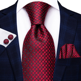 Set Corbata Pañuelo Mancuernillas Seda Jacquard - Roja 0704 Set Corbata Pañuelo Mancuernillas Seda Jacquard - Roja 0704