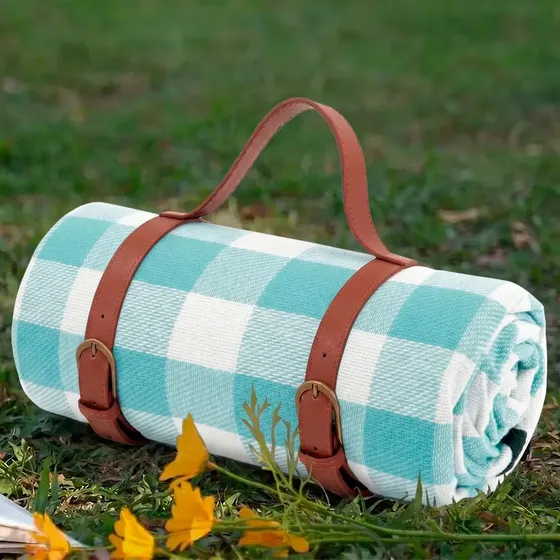 Manta Picnic Impermeable 200x150 Cm Plegable Con Asa Azul Claro