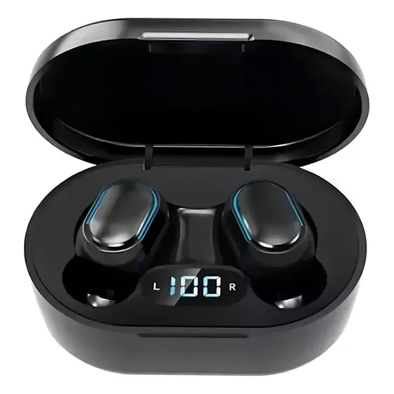 Auriculares Bluethoot Inalámbricos E7s Color Negro Luz Azul