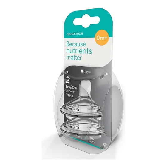 Nanobébé Tetinas De Silicóna De Flujo Lento 0+ Meses 2 Pack