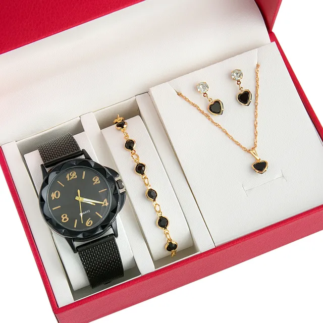 Relógio Feminino+ Kit Colar Brincos Pulseira Folheado A Ouro