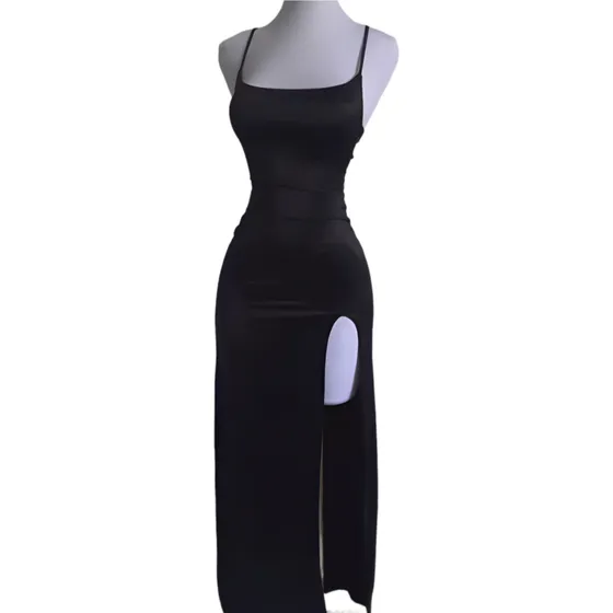 Vestido Satin Largo Con Corte