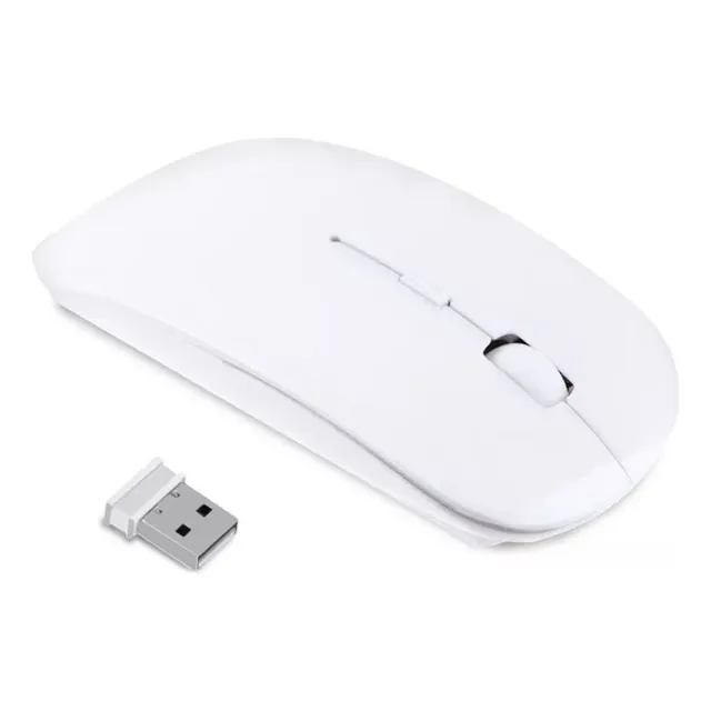 Mouse Slim Ultra Delgado Inalámbrico Usb Ratón Óptico Liviano Recargable Color Blanco - Otec