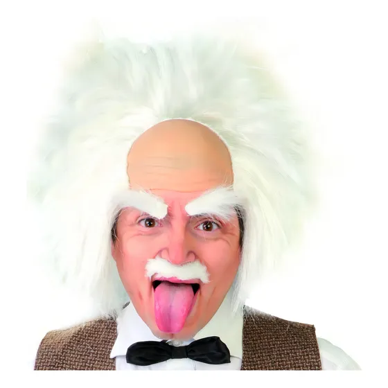 Peluca De Cientifico Loco Einstein Con Bigote Cejas Disfraz Color Blanco