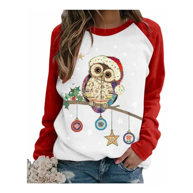 Tops Navideño Para Dama Manga Larga Cuello Redondo Reno