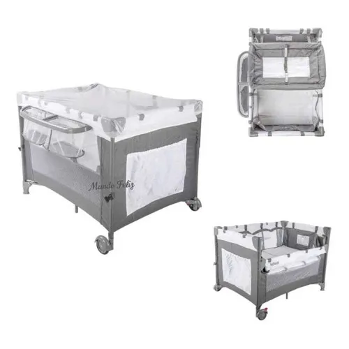 Cuna Y Corralito Para Bebes Nuevos Casita Mecedora Color Gris