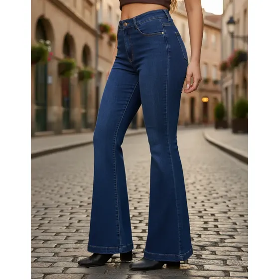 Jeans Flare Acampando Push Up Elasticado Tiro Alto