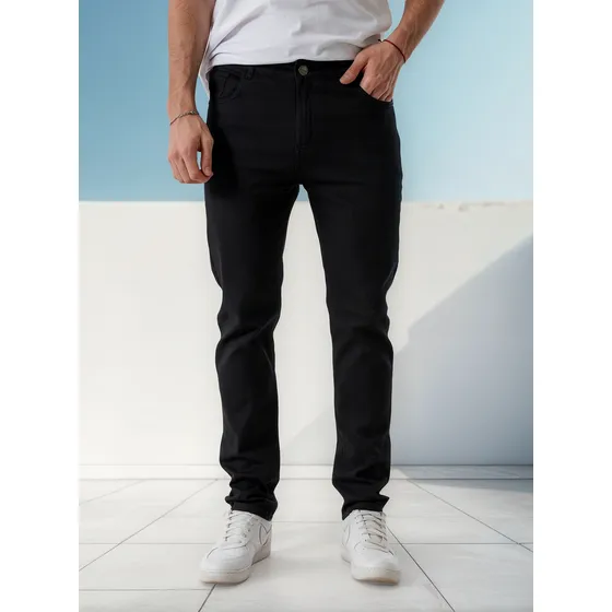 Jean District Ramones Negro Liso Semi Elastizado Calce Relax