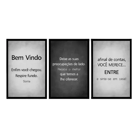 Quadro Decorativo Frase Seja Bem Vindo Sinta-se Em Casa 3 Pç Abstrato