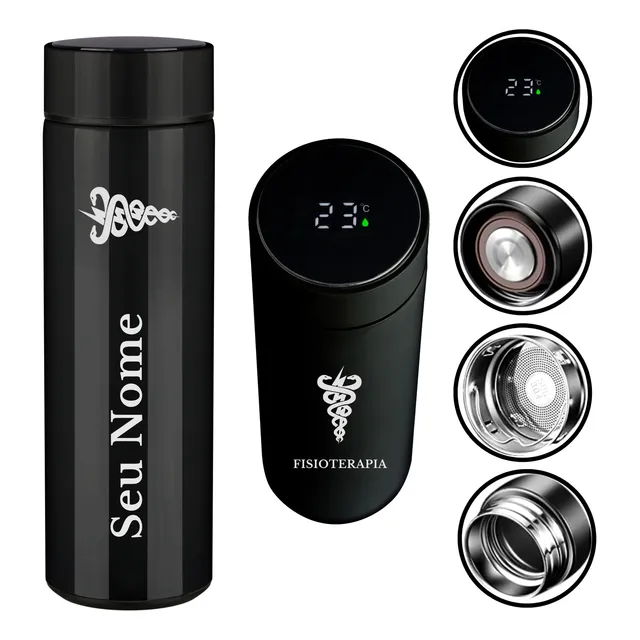 Garrafa Térmica Digital Cursos Profissões + Nome 500 Ml Inox