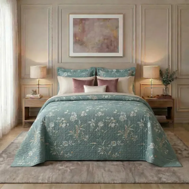 Colcha Cobre Leito Queen Estampada Floral Dupla Face Kit 3 Peças Microfibra 150 Fios Matelassê Antialérgica Porta... Flo
