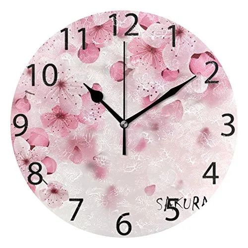 Reloj Pared Acrilico Redondo Cerezo Japon Silencioso Punta