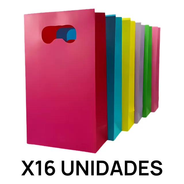 Bolsa Regalo Cotillón Papel Unicolor Asa Colores X16 Bolsas