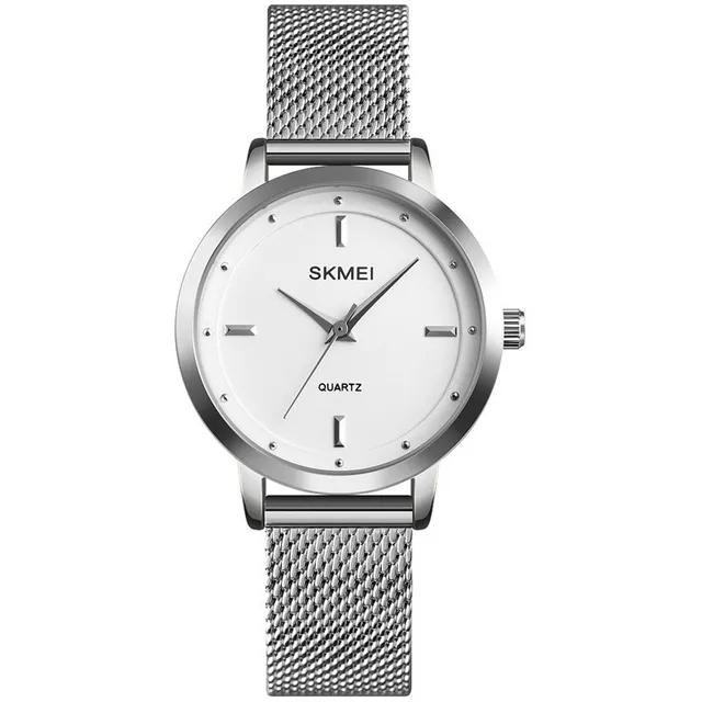 Reloj Dama Plateado Analogico Correa Metal Skmei