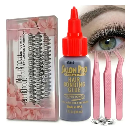 Cola Salon Pro 30ml + Kit De Pinças + Cílios Newshow Flor Cor Preto
